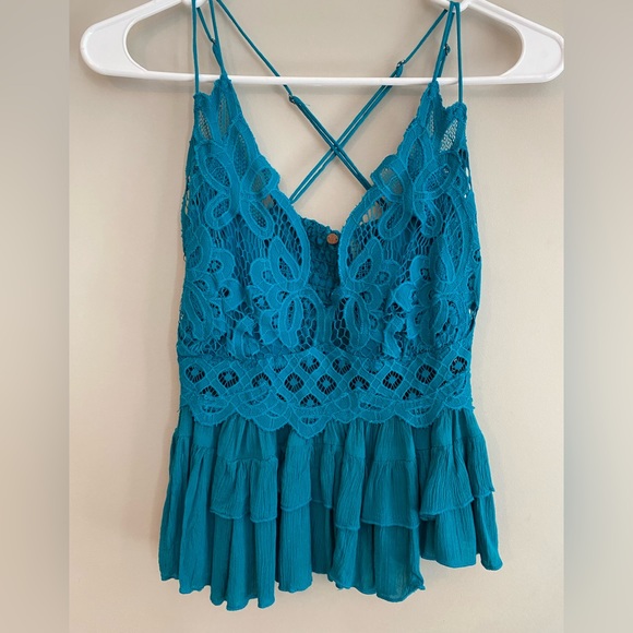 Free People Adella Lace Cami Teal Size M - Picture 3 of 8